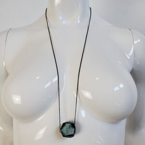 Vintage Light Blue Black Polished Rock Necklace